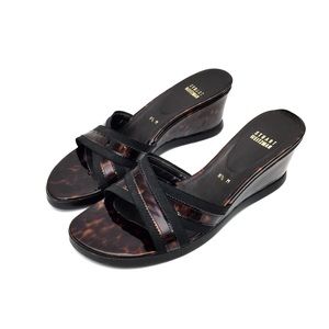 Stuart Weitzman Tortoise Shell Patent Wedge Sandal